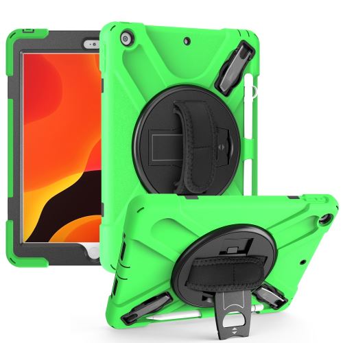 Coque en TPU + Silicone avec deux types de béquille, sangle et porte-stylet vert pour votre Apple iPad 10.2 (2019)