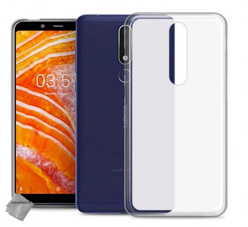 Housse etui coque pochette silicone gel fine pour Nokia 3.1 Plus (2019) avec verre trempe - BLANC TRANSPARENT