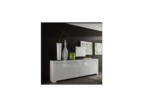 SUBLEEM Buffet grand 4 portes en bois Grumo blanc laqué brillant
