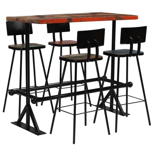 Mobilier de bar 5 pcs bois de r&eacute;cup&eacute;ration massif multicolore