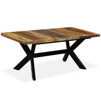 Table De Salle A Manger Table De Cuisine Table De Salon Style Industriel Table Basse Relevable En Bois De Massif Recycle Acier 180 X 90 X 76 Cm Achat Prix Fnac