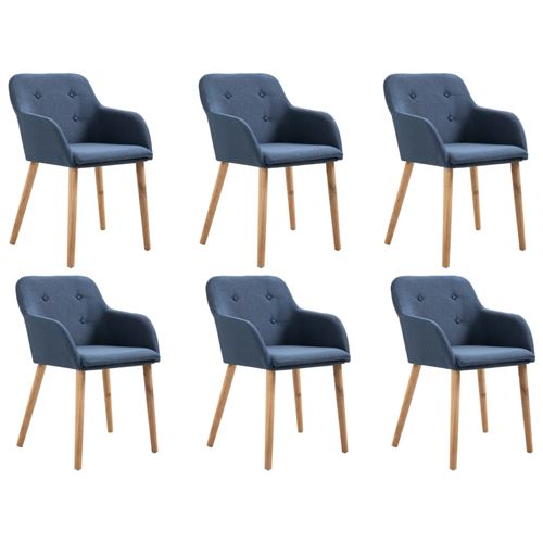 vidaXL 6 pcs Chaises de salle à manger Bleu Tissu et chêne massif