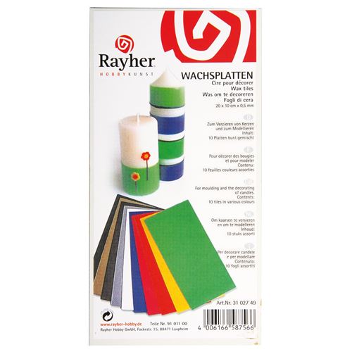 Feuille de cire assortiment 10 couleurs 20 x 10 cm - rayher