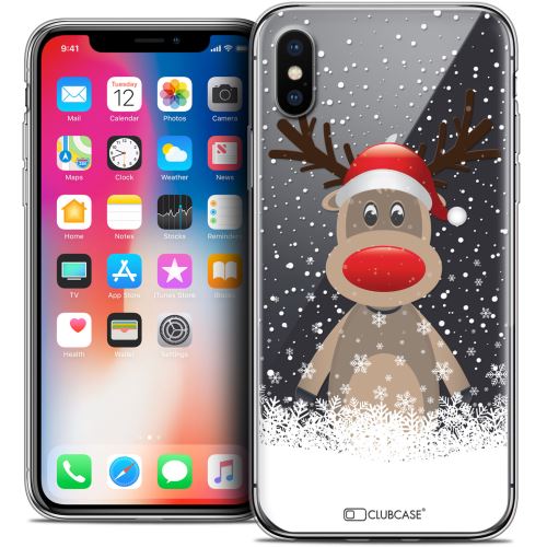 Caseink - Coque Housse Etui Apple iPhone X (10) [Crystal Gel Motif HD Collection Noël 2017 Design Cerf au Bonnet - Souple - Ultra Fin - Imprimé en France]