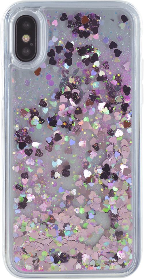Coque rigide liquide avec paillettes bleues et roses pour iPhone X
