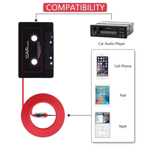Adaptateur universel de bande Audio, 110cm, prise Jack 3.5mm, noir,  adaptateur de Cassette Audio stéréo pour téléphone, lecteur CD MP3