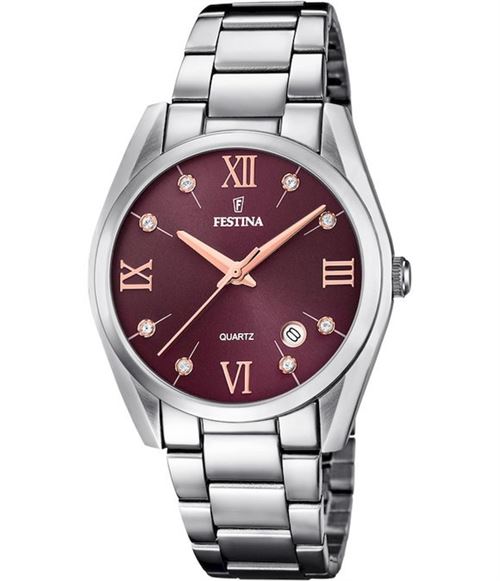 Montre Festina F16790/e Bordeaux, Bracelet Acier Inoxydable, Femme