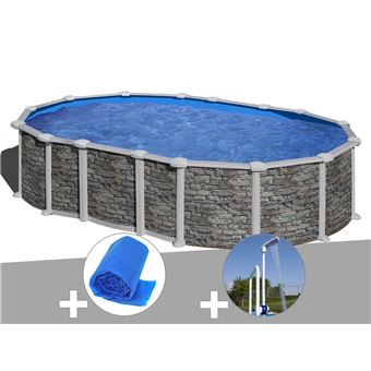 Kit Piscine Acier Aspect Pierre Gre Santorini Ovale 7 44 X 3 99 X 1 32 M Bache A Bulles Douche Piscine Achat Prix Fnac