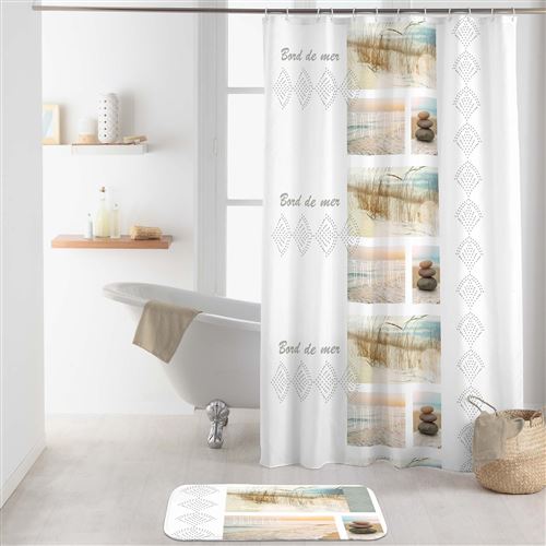 rideau de douche avec crochets 180 x 200 cm polyester imprime palavas