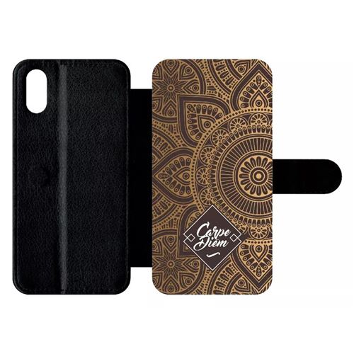 Etui My-Kase pour iPhone X - carpe diem modif orient fond marron - Simili-cuir Noir