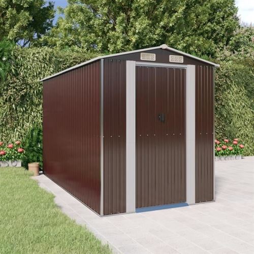 Vidaxl abri de jardin marron fonc&eacute; 192x357x223 cm acier galvanis&eacute;