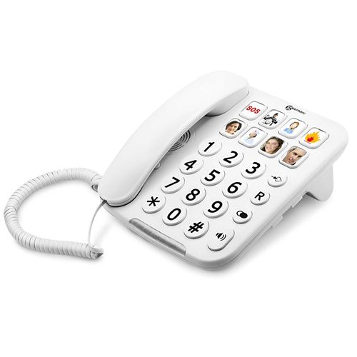 Non Communiqué Blanc Téléphone Fixe Senior Amplifié Réglable Touches Photo Photophone 110 Geemarc
