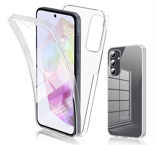 Coque pour Samsung Galaxy A35 5G - housse etui silicone gel 360 integrale + film ecran - TRANSPARENT - htdmobiles