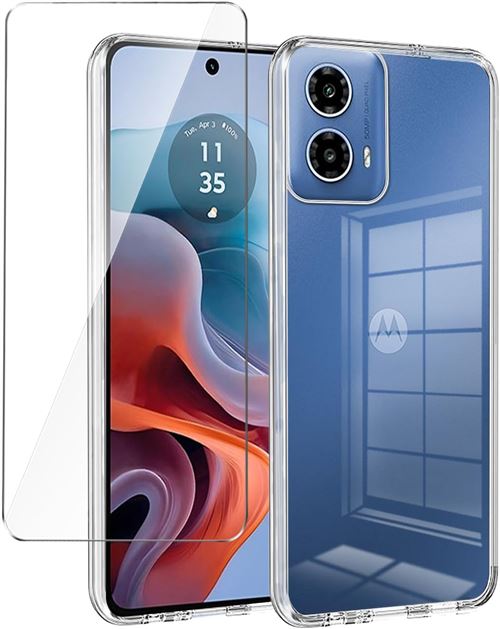 Pack coque transparente en TPU et protection écran complet vitre full cover noir en verre trempé pour Motorola Moto G34 5G - XEPTIO