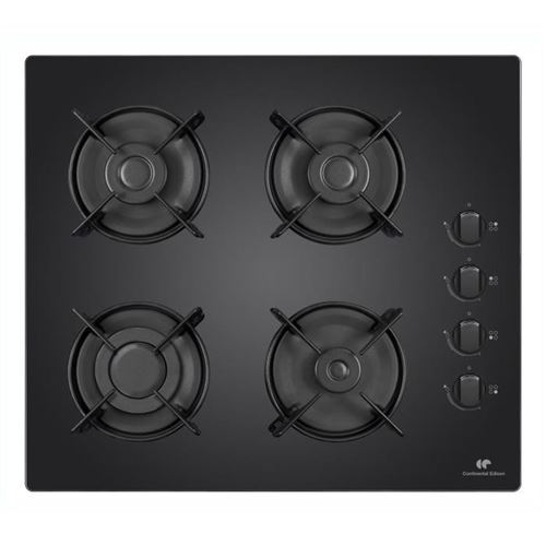 Continental Edison Noir Table De Cuisson Gaz 4 Foyers Verre Trempé Allumage Électronique 230 V 7,5 Kw Manettes Grilles Robustes Dimensions 59,4 X 52,3 Cm - Neuf - Image 3