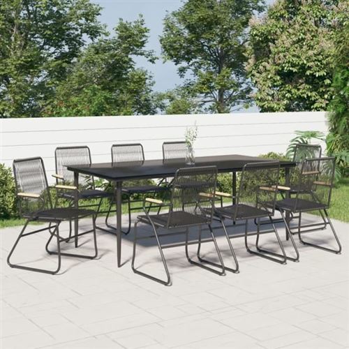 Vidaxl Noir Ensemble À Manger Jardin 9 Pcs - Rotin Pvc - Image 2