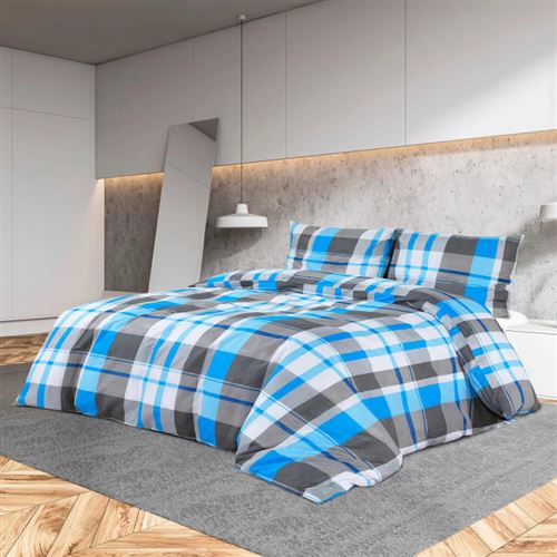vidaXL Ensemble de housse de couette Bleu et gris 240x220 cm Coton136064