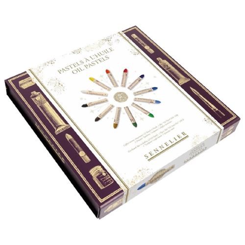Pastels à l'huile - Coffret 12 couleurs + 1 bloc + 1 pinceau + chiffon - Sennelier