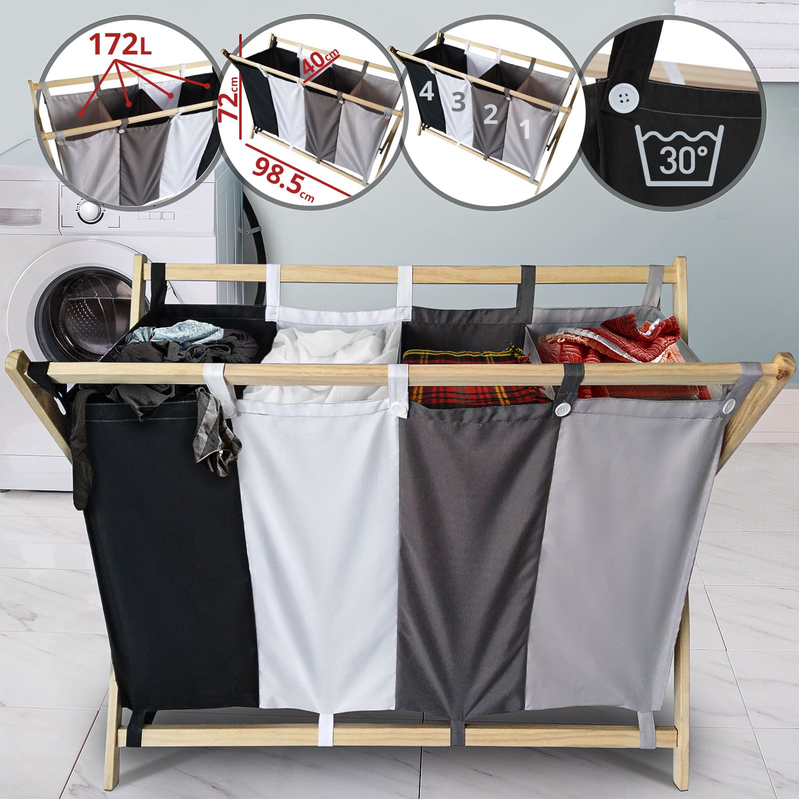 2 Paniers à Linge Pliables Pop-Up - Maille Respirante 58x36cm - Noir