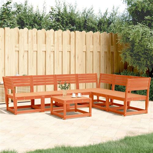 Vidaxl Salon De Jardin 6 Pcs Cire Marron Bois De Pin Massif