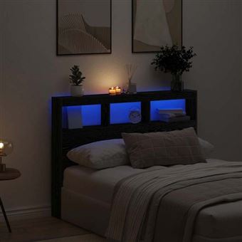 vidaXL Armoire tête de lit avec LED chêne noir 140x17x102 cm, tête de lit, tête de lit à LED, armoire de chambre à coucher 863130 - 1