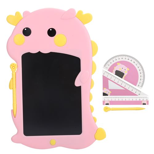 Tableau d'écriture LCD 8,5'' pour enfant avec règle triangulaire et stylo Rose