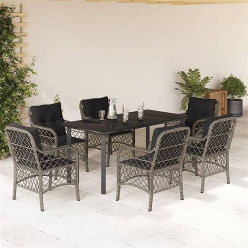 Non Communiqué Gris Vidaxl Ensemble À Manger De Jardin Avec Coussins 7 Pcs, Table Et Chaises De Patio, Meubles D'extérieur Terrasse, Moderne, 3212135