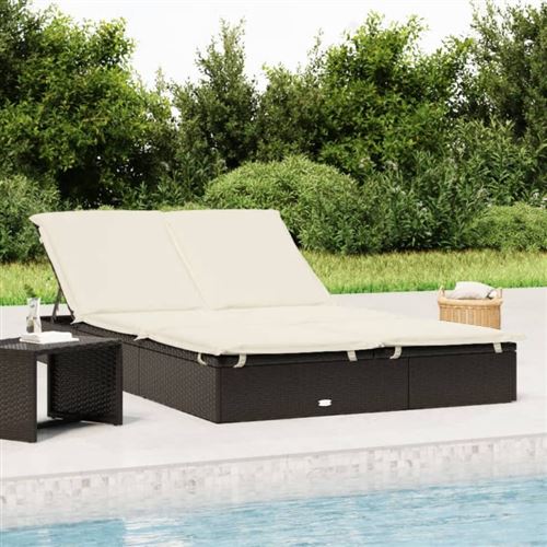 Non Communiqué Noir Chaise Longue À 2 Places Avec Coussins Résine Tressée