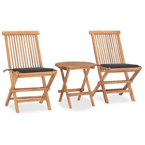 Non Communiqué Ensemble À Manger D Extérieur Pliable Avec Coussin 3 Pcs Teck