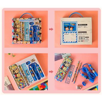 Kit Papeterie Fille – 2 Crayons, Règle, Taille-crayon, Gomme, Bloc-notes Motif Dinosaure – Cadeau école, Anniversaire Pour 4 à 12 Ans
