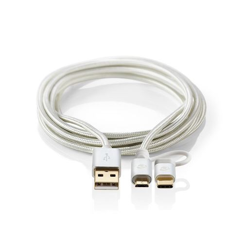 Nedis 2-in-1 - USB-kabelpakket - 1 m - rond - aluminium
