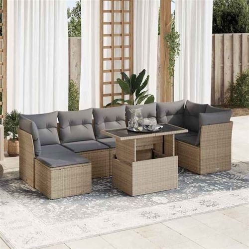vidaXL - Salon de jardin - 7 personnes - 8 pièces - Beige - Image 2