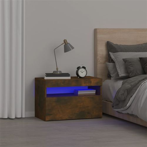 Vidaxl - Table De Chevet Avec Led - Chêne Fumé - Image 3