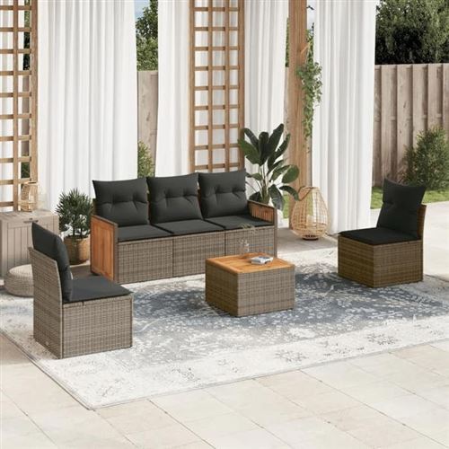 VIDAXL  Salon De Jardin 6 Pcs Avec Coussins Gris R&eacute;sine Tress&eacute;e