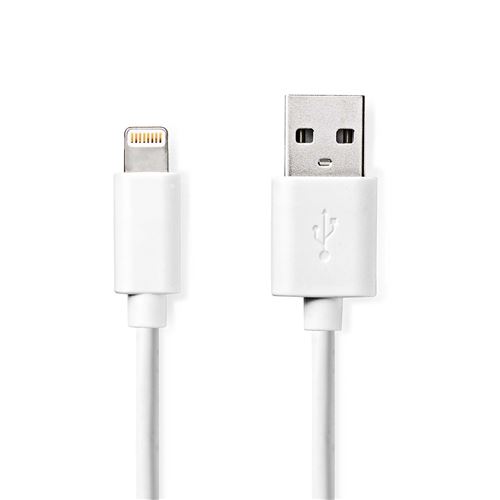 Nedis - Modèle : Lightning Câble USB 2.0 Apple Lightning à 8 broches USB-A Mâle 480 Mbps Plaqué nickel 2.00 m Rond PVC Blanc Label