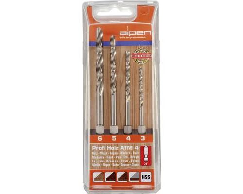 Alpen 603002100 Wood Twist Drill Set 4-Piece 3-6mm Heat Resistant