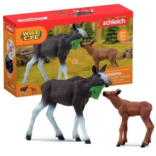 Figurines Élan Femelle Avec Veau, Animaux Sauvages, Schleich 42629 Wild Life, Pour Enfant Des 3 Ans