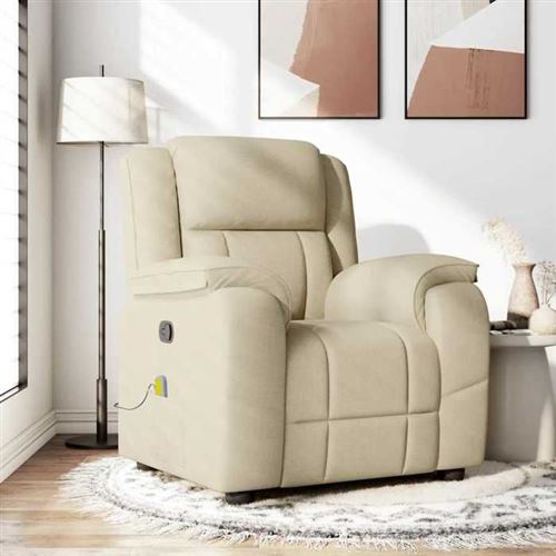 vidaXL - Fauteuil de massage inclinable - Tissu - Crème - Image 2