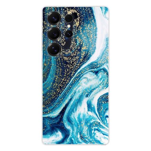 Coque en silicone imprimée compatible Samsung Galaxy S25 Ultra Marbre Bleu Pailleté