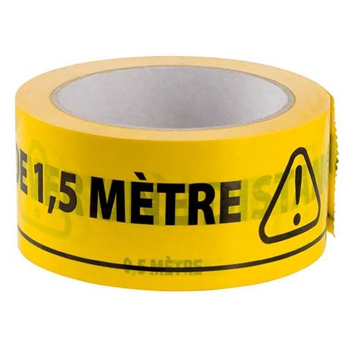Ruban adhésif de marquage distanciation sociale 1,5 M PVC 50 mm x 66 m - Jaune et noir