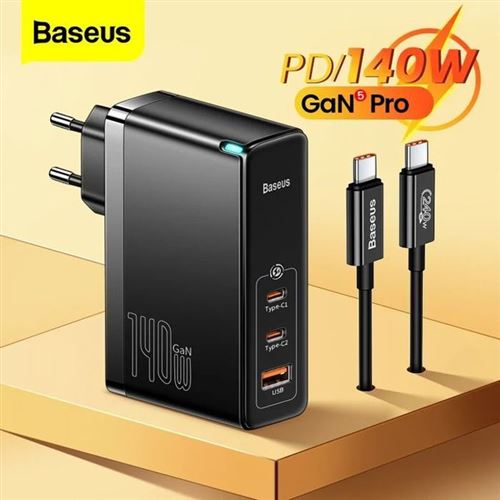 Chargeur mural - Baseus - GAN 5 Pro 140W - PD QC4.0 - Câble 240W - Noir