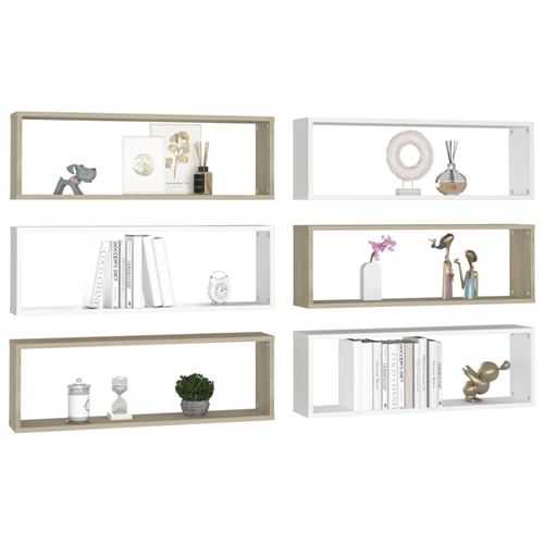 vidaXL Étagères cube murales 6 pcs Blanc/chêne 80x15x26,5 cm Aggloméré