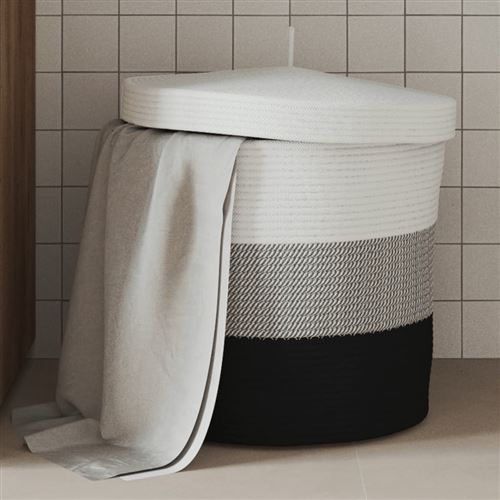 vidaXL - Panier de rangement avec couvercle - Coton - 40x35 cm - Blanc et Noir - Image 3
