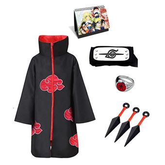 Set de 5 pièces Cape Bandeau Bague Kunai Calendrier français Naruto  Akatsuki Uchiha Itachi Cosplay Noir+Rouge S(145-160cm) - Accessoire de  déguisement - à la Fnac
