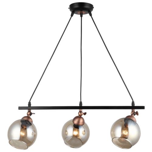 HOMEMANIA Lampe à Suspension Serrta - Lustre - Lustre de plafond - Noir, Cuivre en Métal, Verre, 15 x 60 x 90 cm, 3 x E27, 40 W