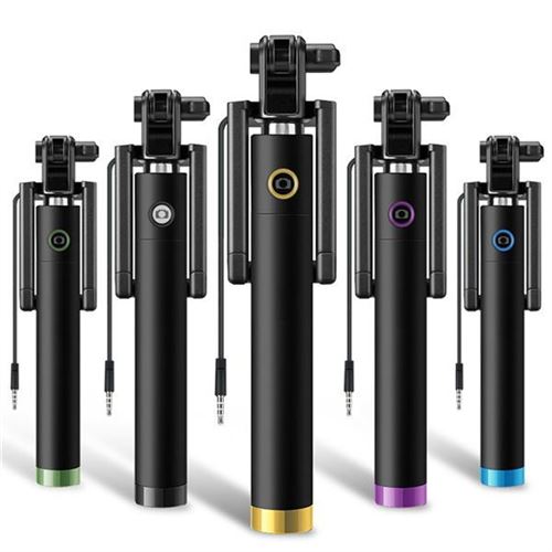 Perche Selfie Metal pour IPAD Air 2 Smartphone avec Cable Jack Selfie Stick Android IOS Reglable Bouton Photo (NOIR)
