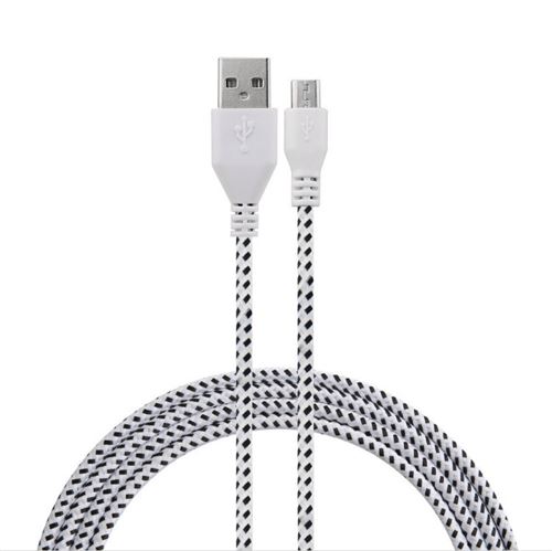 Cable Tresse pour Manette Playstation 4 PS4 3m Universel Chargeur Connecteur Micro USB Tissu Tisse Lacet Fil Nylon (BLANC)