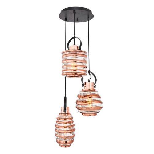 HOMEMANIA Lampe à Suspension Atlantik3 Chandelier - de Plafond - Multicolore en Verre, Métal, 35 x 35 x 120 cm, 3xMax 40W, E27