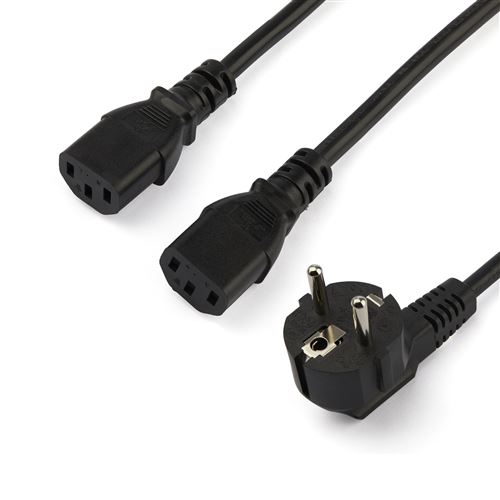 startech 2m c13 y splitter power cord schuko cee7 to 2x c13 noir
