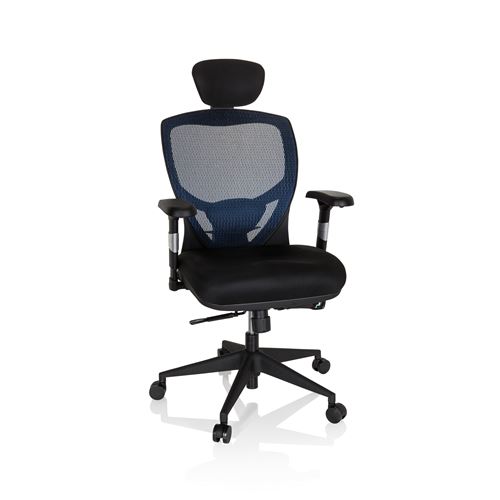 Siège de bureau / Fauteuil de direction VENUS BASE, assise tissu / dossier maille bleu / noir